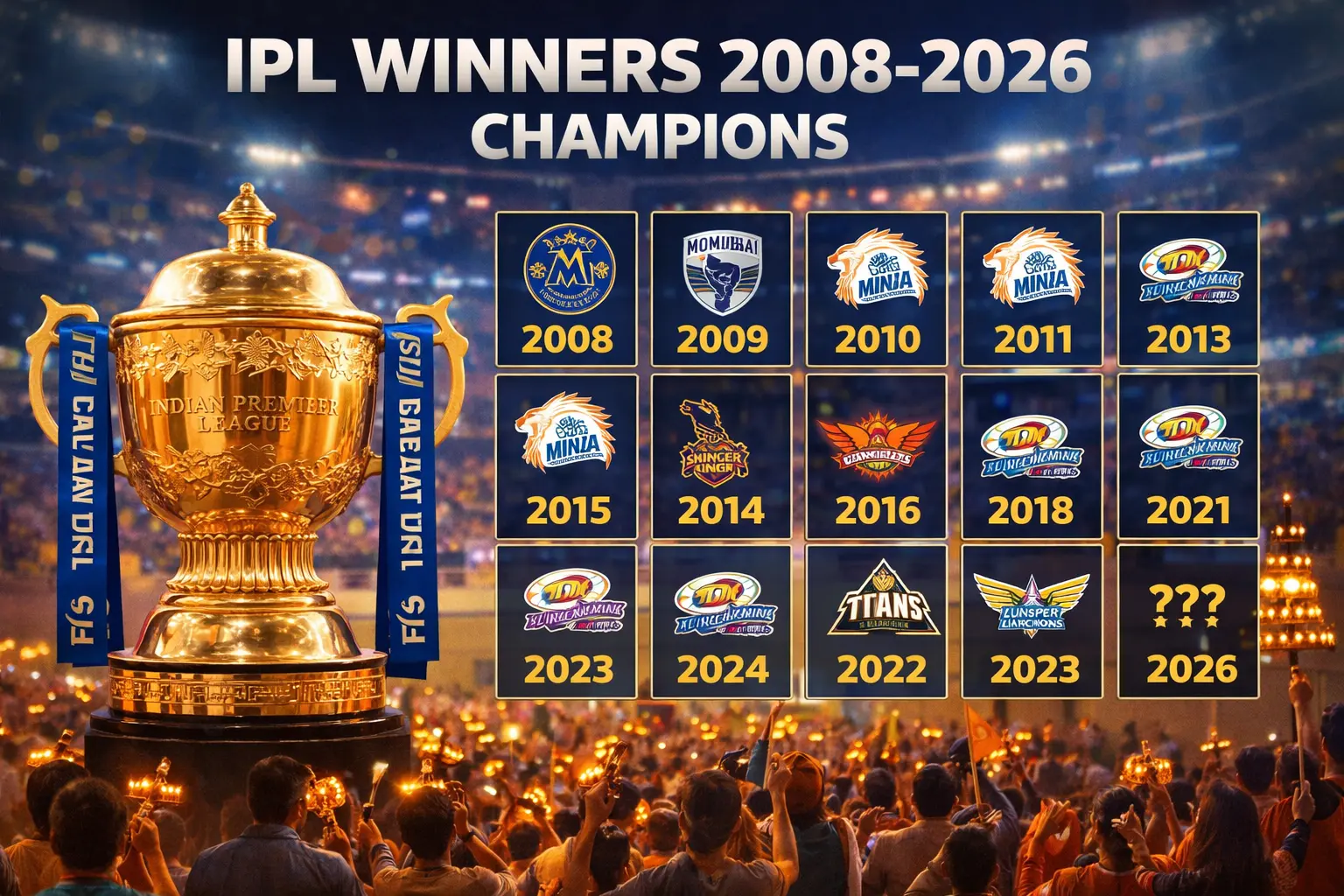 IPL winners trophy 2008-2026 champions list table